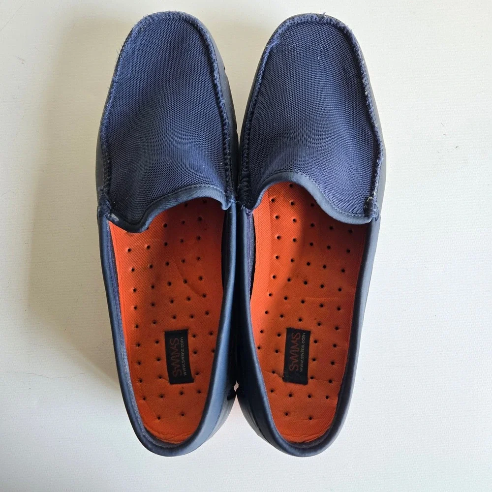 SWIMS Mens Loafers Navy Blue Orange Water‎ Resistant Boat Shoes SW-001 Size 10